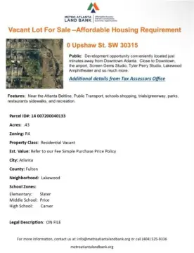 Residential Land in Established Atlanta Neighborhood