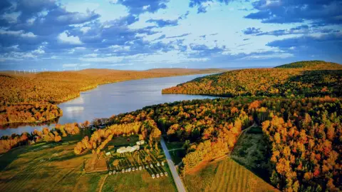 Land with Mountain and Lake Views