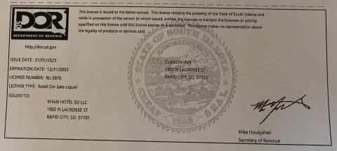 Rapid City Liquor License Available
